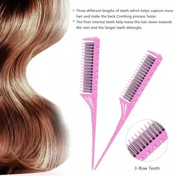 3-рядная расческа для расчесывания зубов, щетка для распутывания волос, расческа с крысиным хвостом, добавляющая объем, парикмахерские расчески белый