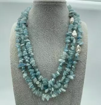 3-рядное колье из натурального зеленого зернистого жемчуга