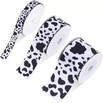 3 рулона ленты с принтом в виде пятен коровы, 15 ярдов, черно-белая лента с принтом животных для поделок, упаковки подарков, украшения свадебной вечеринки 3 Rolls