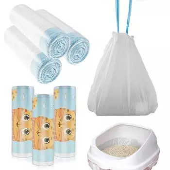 3 рулона мешков для кошачьих какашек, туалетный лоток, очень толстый, большой, с завязкой на шнурке, прочный, устойчивый к разрывам, чистый лоток для домашних животных