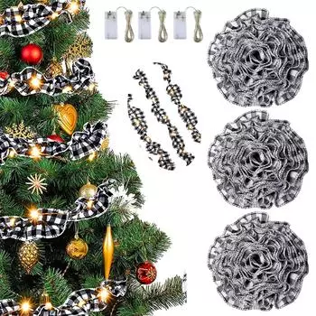 3 рулона светодиодных клетчатых гирлянд для рождественской елки, 9-футовая рождественская гирлянда для декора поделок One Size
