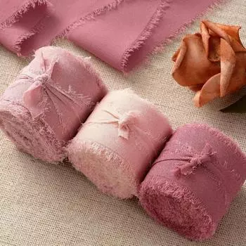 3 рулона высококачественных шифоновых лент с бахромой ручной работы, розово-кремового цвета, красные атласные ленты с бобовой пастой розовый