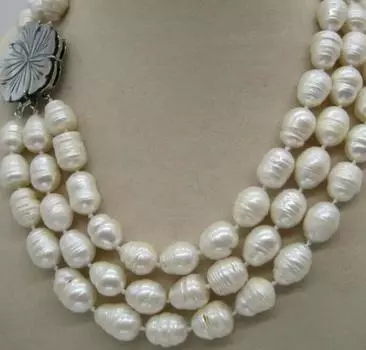 3-РЯДНОЕ ОЖЕРЕЛЬЕ С НАТУРАЛЬНЫМ БЕЛЫМ ЖЕМЧУГОМ ЮЖНОГО МОРЯ 9–10 ММ 17–19 ДЮЙМОВ красивое
