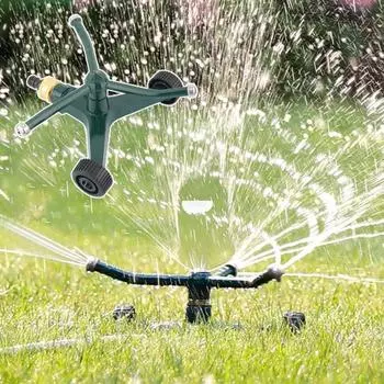 3-рычажный металлический дождеватель, автоматический вращающийся дождеватель с колесной базой, вихревой дождеватель для полива газона в саду и дворе зелёный