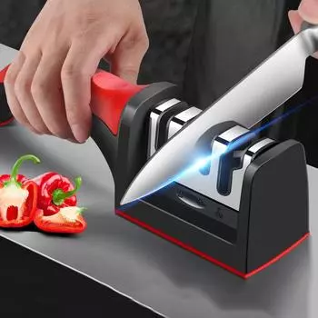 3-сегментная точилка для ножей Точилки для кухонных ножей Нержавеющая сталь Трехцелевой точильный камень для кухонных инструментов 22cm чёрный