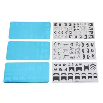 3 комплекта пластин для штамповки ногтей из нержавеющей стали, защитная синяя пленка, разные узоры для ногтей T