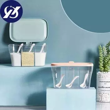 3-сеточный кухонный контейнер для хранения специй, прозрачный контейнер для хранения соли и сахара оранжево-розовый