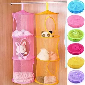3 Shelf Cylindrical Storage Hanging Bag Mesh Cylindrical Storage Basket Underwear синий