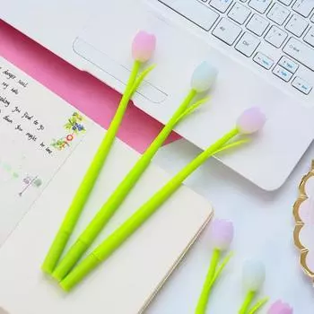 3 шт. 0,38 мм гелевая ручка забавная фотохромная силиконовая тюльпановая студенческая экзаменационная цветочная ручка для класса разноцветный