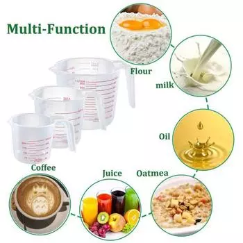 3 шт. 1000 мл, 450 мл, 250 мл мерные стаканы прозрачные пластиковые мерные стаканы с ручками для жидкостей мука порошок необходимый кухонный инструмент для выпечки 1 Set