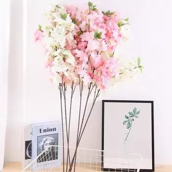 3 шт. 100 см искусственные ветки цветущей вишни с длинным стеблем искусственный шелковый букет искусственные вишневые цветы композиции для вечеринки домашний свадебный декор белый