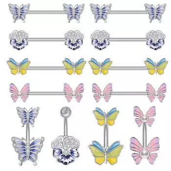 3 шт. 14 г из нержавеющей стали, соски-бабочки, кольца для сосков, языка, пупка, CZ, опал, штанга, украшения для пирсинга