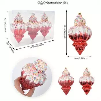 3 шт. 16,99 см Праздничные красно-белые елочные украшения в виде рожков мороженого с глянцевым покрытием, с разноцветным декором-посыпкой для праздника, дня рождения, рождественских украшений Ice Cream