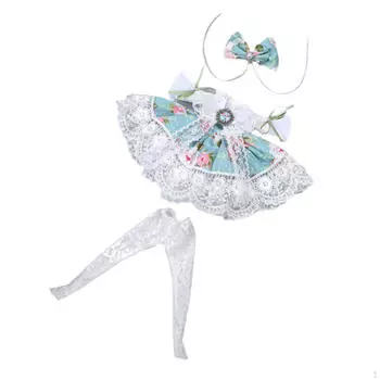 3 шт. 1:6 платьев для кукол BJD с аксессуарами для волос и брюками для 12 дюймов зелёный