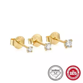 3 шт. 1 комплект классических серег-гвоздиков из стерлингового серебра S925 с четырьмя когтями и муассанитом и бриллиантами 2/2,5/3 мм 925 Silver золотой