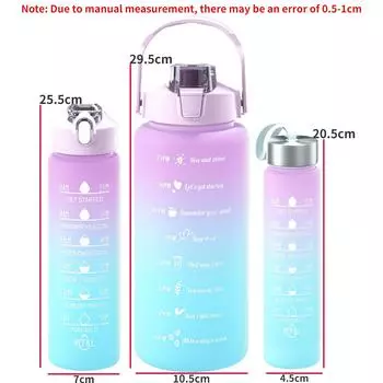 3 шт. 2000 мл 800 мл 280 мл градиентные бутылки для воды набор портативные мотивирующие спортивные бутылки для воды с маркером времени для фитнеса на открытом воздухе 2000ml 800ml 280ml чёрный