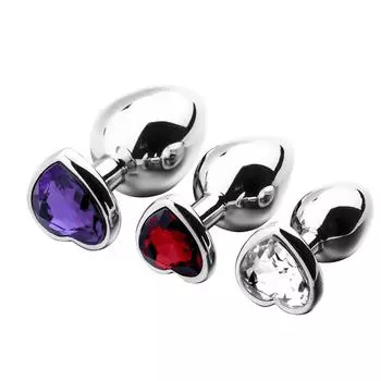 3 шт. 3 размера из нержавеющей стали анальные пробки с сердцем и стразами секс-игрушка для взрослых