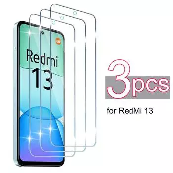 3 шт. 3 шт. HD прозрачное закаленное стекло Защитная пленка для экрана для RedMi 13 4G RedMi13 Защитная крышка RedMi 13 4G белый