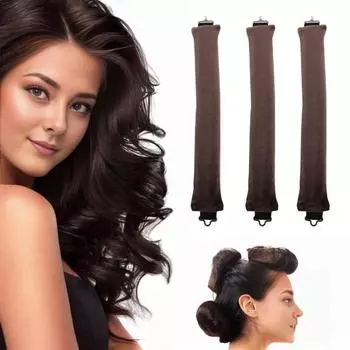 3 шт., 3 см, без нагрева, щипцы для завивки волос с крючком, мягкая фланель, ленивые женщины, для ночного сна, без нагрева, щипцы для завивки волос, парикмахерский инструмент коричневый