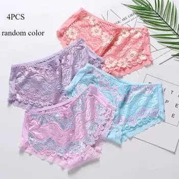 3 шт. 4 шт./комплект сексуальное полое нижнее белье кружевные лоскутные трусики мягкие со средней талией женское нижнее белье для девочек трусики L