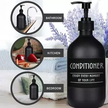 3 шт., 500 мл, матовый черный дозатор для мыла, бутылки с эфирным маслом, мыльница для рук, контейнер для жидкости, многоразовая пустая бутылка с 6 этикетками