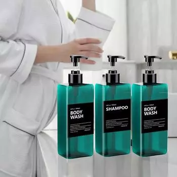 3 шт., 500 мл, пустые бутылки для лосьона с этикетками, квадратный диспенсер для бутылок с насосом, контейнеры для мытья тела, дозатор мыла и мыла для посуды