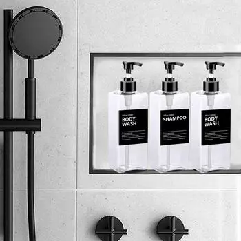 3 шт., 500 мл, пустые бутылки для лосьона с этикетками, квадратный диспенсер для бутылок с насосом, контейнеры для мытья тела, дозатор мыла и мыла для посуды