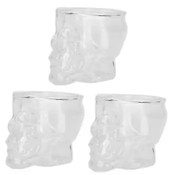 3 шт., 75 мл, стеклянная чашка в форме головы черепа, кружка для вина, контейнер для пива, напитков, декор для вечеринки в честь Хэллоуина