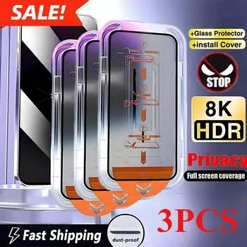3 шт. 8K высококачественное закаленное стекло для iPhone 15 14 13 12 11 Pro Max XS MAX 15 16 защитная пленка с выравнивающим креплением iphone 11 чёрный