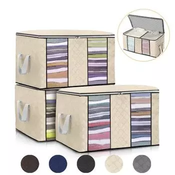 3 шт. 90 л складная влагостойкая одежда стеганые сумки для хранения одеяло шкаф свитер органайзер коробка сортировочные мешочки шкаф контейнер с ручками для переноски серый/синий