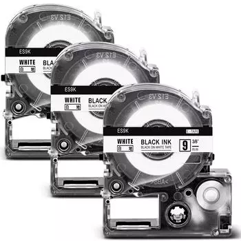 3 шт. 9 мм белые черные буквы, совместимые с картриджем с лентой ES9K Kingjim Tepra для Kingjim Tepra 8M SR370, совместимые со всеми моделями Tepra PRO