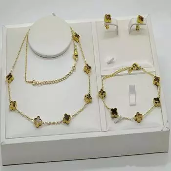 3 шт. 9 мм невыцветающий клевер ожерелье, браслет, серьги комплект, высококачественный комплект ювелирных изделий 18K белый