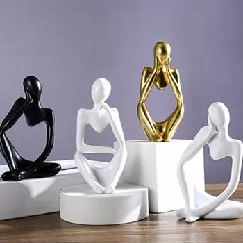 3 шт. абстрактная фигурка мыслителя, мини-статуэтка сидящего мыслителя из смолы, скульптура для гостиной, домашнего офиса, книжной полки, украшения для рабочего стола бежевый