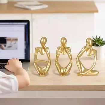 3 шт. абстрактная фигурка мыслителя, мини-статуэтка сидящего мыслителя из смолы, скульптура для гостиной, домашнего офиса, книжной полки, украшения для рабочего стола золотистый