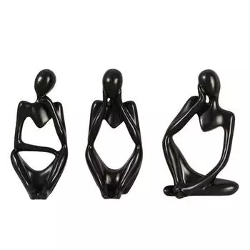 3 шт. абстрактная фигурка мыслителя, мини-статуэтка сидящего мыслителя из смолы, скульптура для гостиной, домашнего офиса, книжной полки, украшения для рабочего стола белый