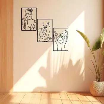3 шт. Абстрактное металлическое настенное искусство – потрясающий линейный рисунок, декор для кухни, ванной комнаты и гостиной, элегантные металлические настенные украшения чёрный