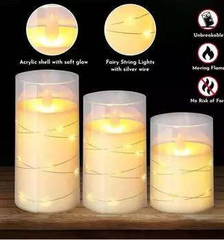 3 шт. Акриловые мерцающие светодиодные свечи с дистанционным управлением на батарейках, беспламенный столб, дизайн для домашнего декора, праздничная атмосфера