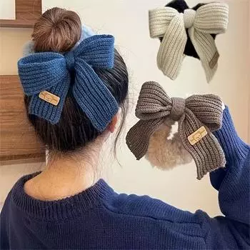 3 шт. элегантных шерстяных резинок-бантиков для волос - элегантный стиль, однотонный цвет с бантом, идеальный подарок для девочек, удобные и стильные аксессуары для волос коричневый