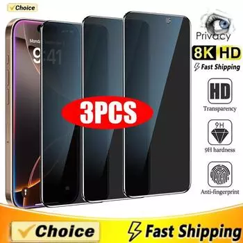 3 шт. антишпионское стекло для iPhone 16 15 14 13 12 11 PRO MAX защитные пленки для iPhone XR XS Max 7 8 Plus закаленное стекло iphone 11 чистый