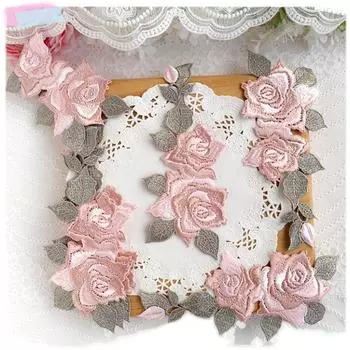 3 шт. аппликация в виде розового цветка вышитая пришивная кружевная нашивка своими руками свадебное украшение 16*7 см