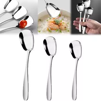 3 шт. арифметических ложек из нержавеющей стали с квадратной головкой, сервировочные ложки из нержавеющей стали с квадратной головкой, столовые ложки, обеденные ложки, плоская квадратная ложка 3Pcs S