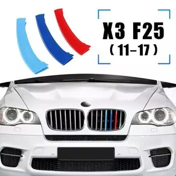 3 шт., автомобильный Стайлинг, 3D M, накладка на переднюю решетку, полоски на бампер, наклейки, чехол для BMW X3 X4 Series F25 2011-2017, украшение F25(11-17)