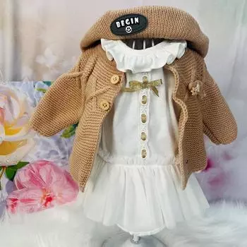 3 шт. аксессуары для кукол, костюм 22-23 дюймов, кукла реборн, настоящая детская модель, комплект одежды, вязаное шерстяное пальто + шапка + рубашка suit 22-23 inch Doll светло-коричневого