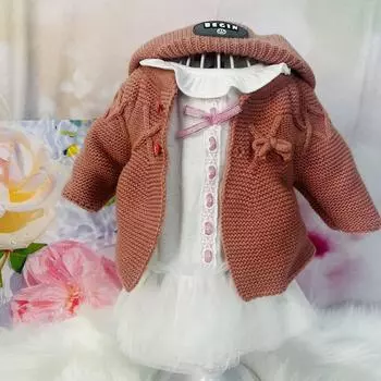 3 шт. аксессуары для кукол, костюм 22-23 дюймов, кукла реборн, настоящая детская модель, комплект одежды, вязаное шерстяное пальто + шапка + рубашка suit 22-23 inch doll розовый