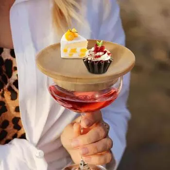 3 шт., бамбуковые бокалы для вина, подставки для мясных закусок, предотвращающие разливы, многоразовые, экологически чистые, легко чистящиеся, Топпер для мясных закусок, подарки для вечеринок 3 Pcs