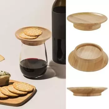 3 шт., бамбуковые бокалы для вина, подставки для мясных закусок, предотвращающие разливы, многоразовые, экологически чистые, легко чистящиеся, Топпер для мясных закусок, подарки для вечеринок 3 Pcs