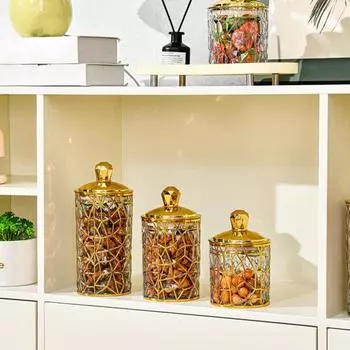 3 шт. банки для хранения продуктов с герметичными крышками, прозрачный дизайн без BPA, широко используемый A золотистый