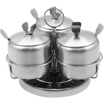 3 шт. баночки для специй из нержавеющей стали, вращающаяся сахарница, кофейник, набор вращающихся банок для специй с подставкой, контейнер для специй с крышкой и ложкой