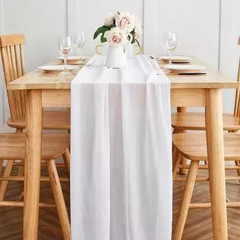 3 шт. Белая шифоновая дорожка для стола из прозрачной ткани в романтическом стиле бохо для свадьбы, дня рождения, вечеринки, украшения для свадебного стола для детского душа 30X180cm 3pcs белый