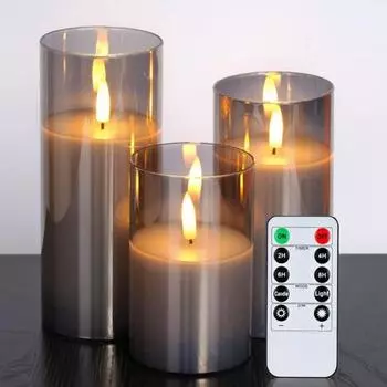 3 шт. беспламенная свеча, светодиодный ночник с дистанционным управлением, мерцающий эффект пламени, свечи на батарейках, украшения для вечеринки белый